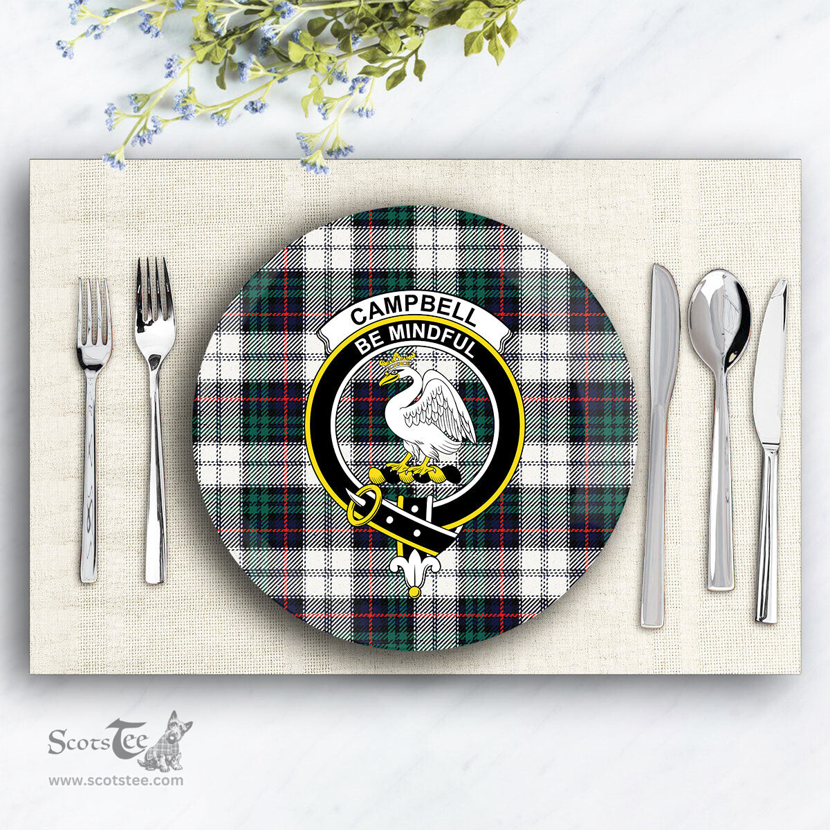ScotsTee Shop Scottish Campbell of Cawdor Dress Modern Crest Tartan Ceramic Plate