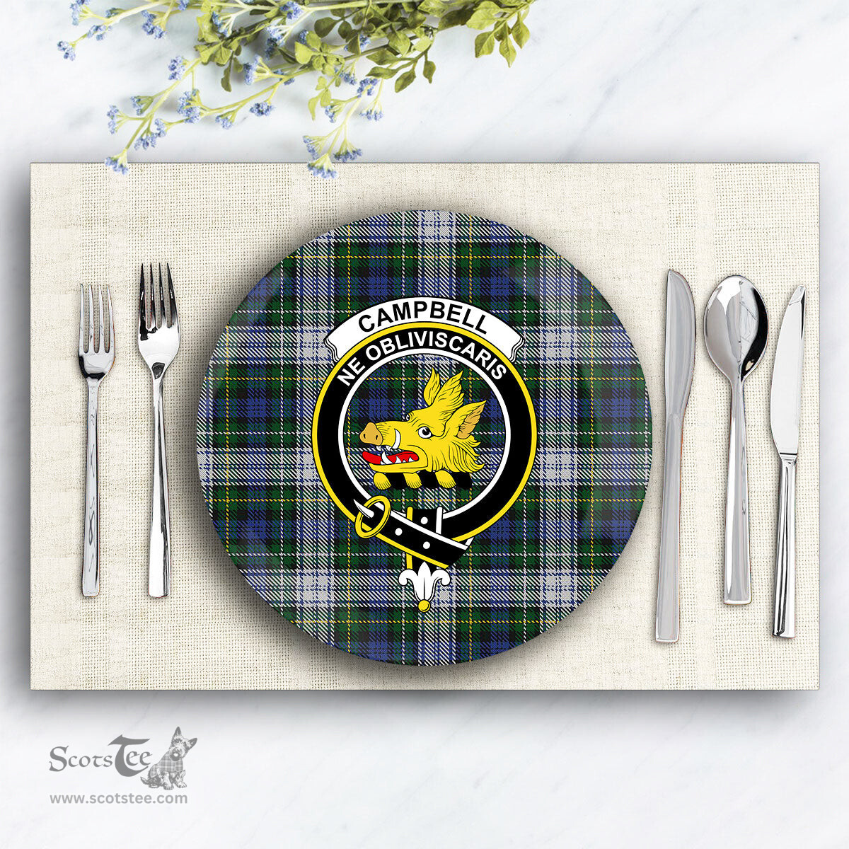 ScotsTee Shop Scottish Campbell of Lochnell Dress Crest Tartan Ceramic Plate