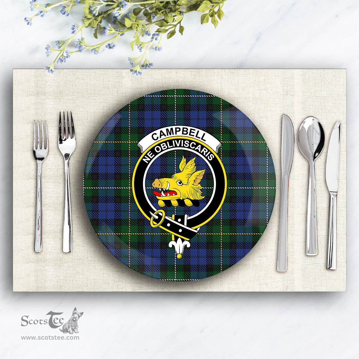 ScotsTee Shop Scottish Campbell of Loudoun Crest Tartan Ceramic Plate