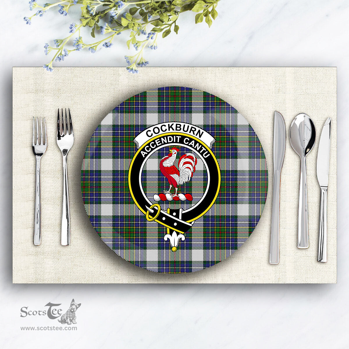 ScotsTee Shop Scottish Cockburn of Ormiston Dress Crest Tartan Ceramic Plate