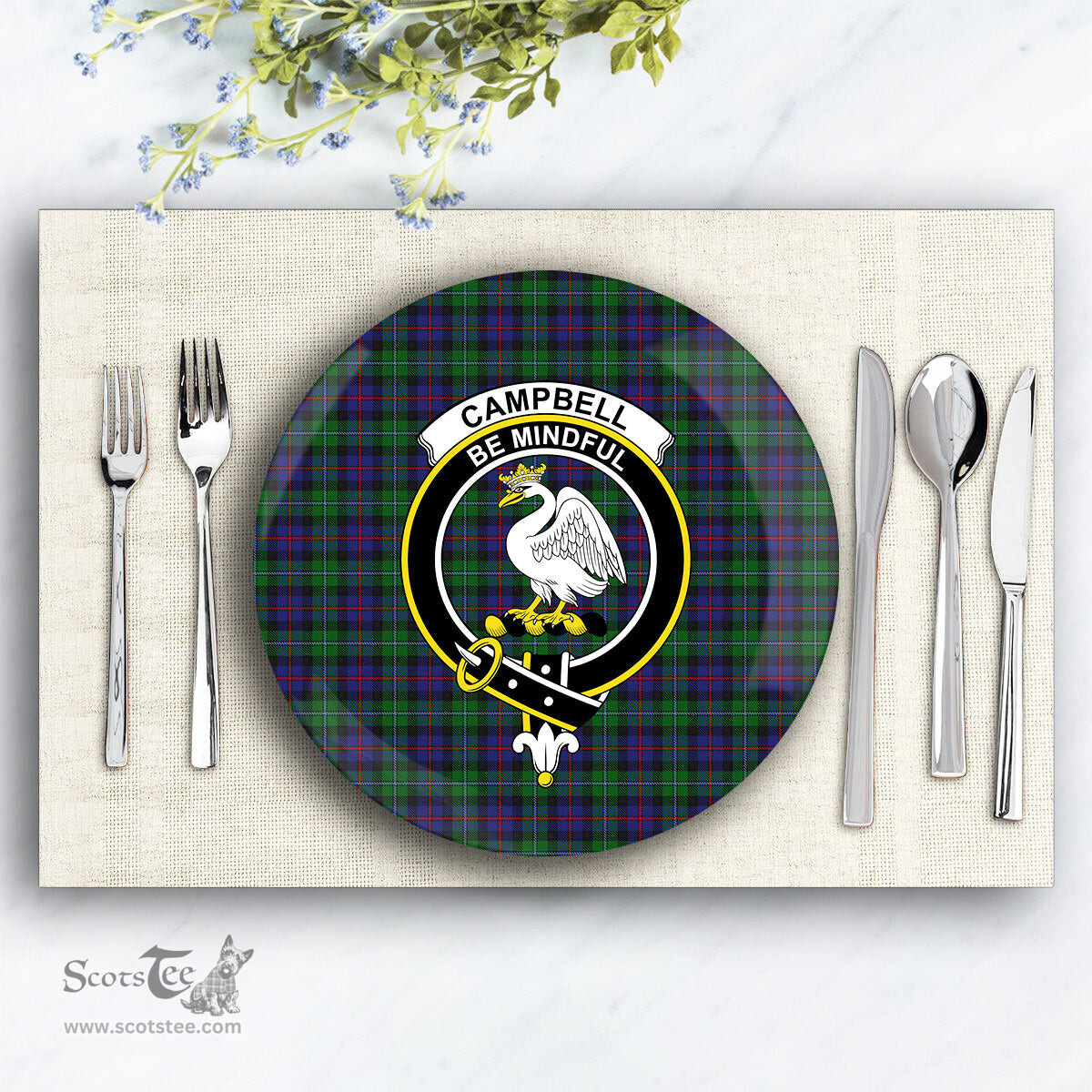 ScotsTee Shop Scottish Campbell of Cawdor Crest Tartan Ceramic Plate