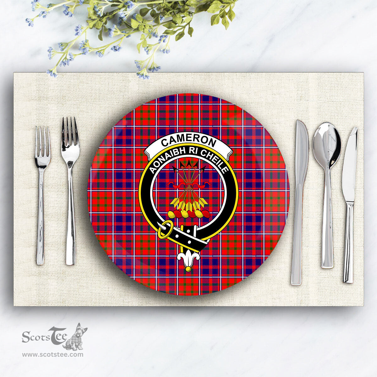 ScotsTee Shop Scottish Cameron of Lochiel Modern Crest Tartan Ceramic Plate