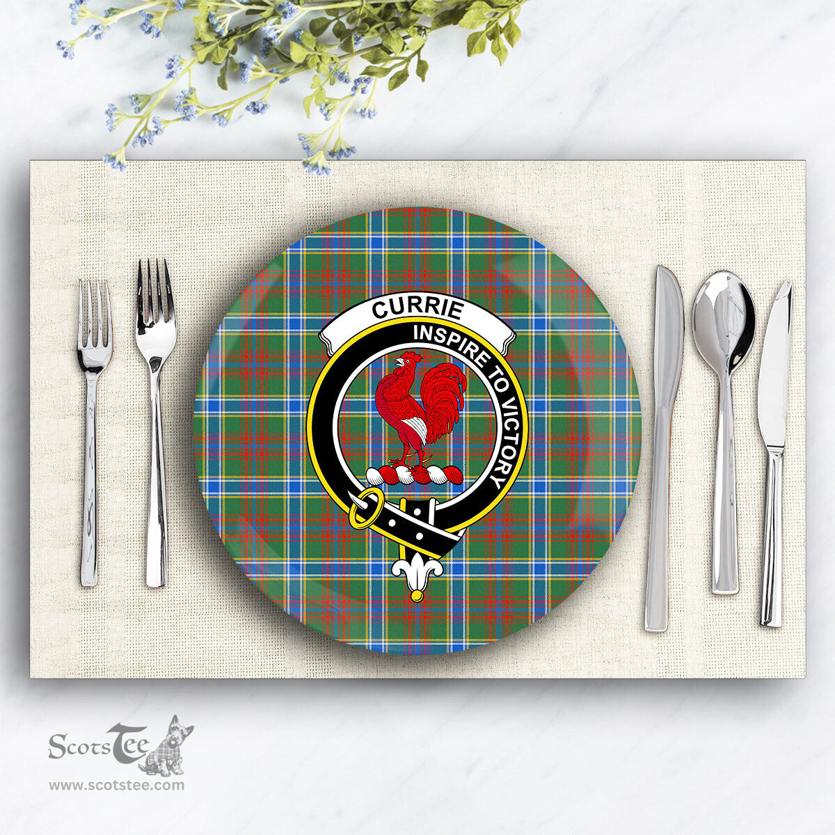 ScotsTee Shop Scottish Currie of Arran Modern Clan Crest Tartan Ceramic Plate