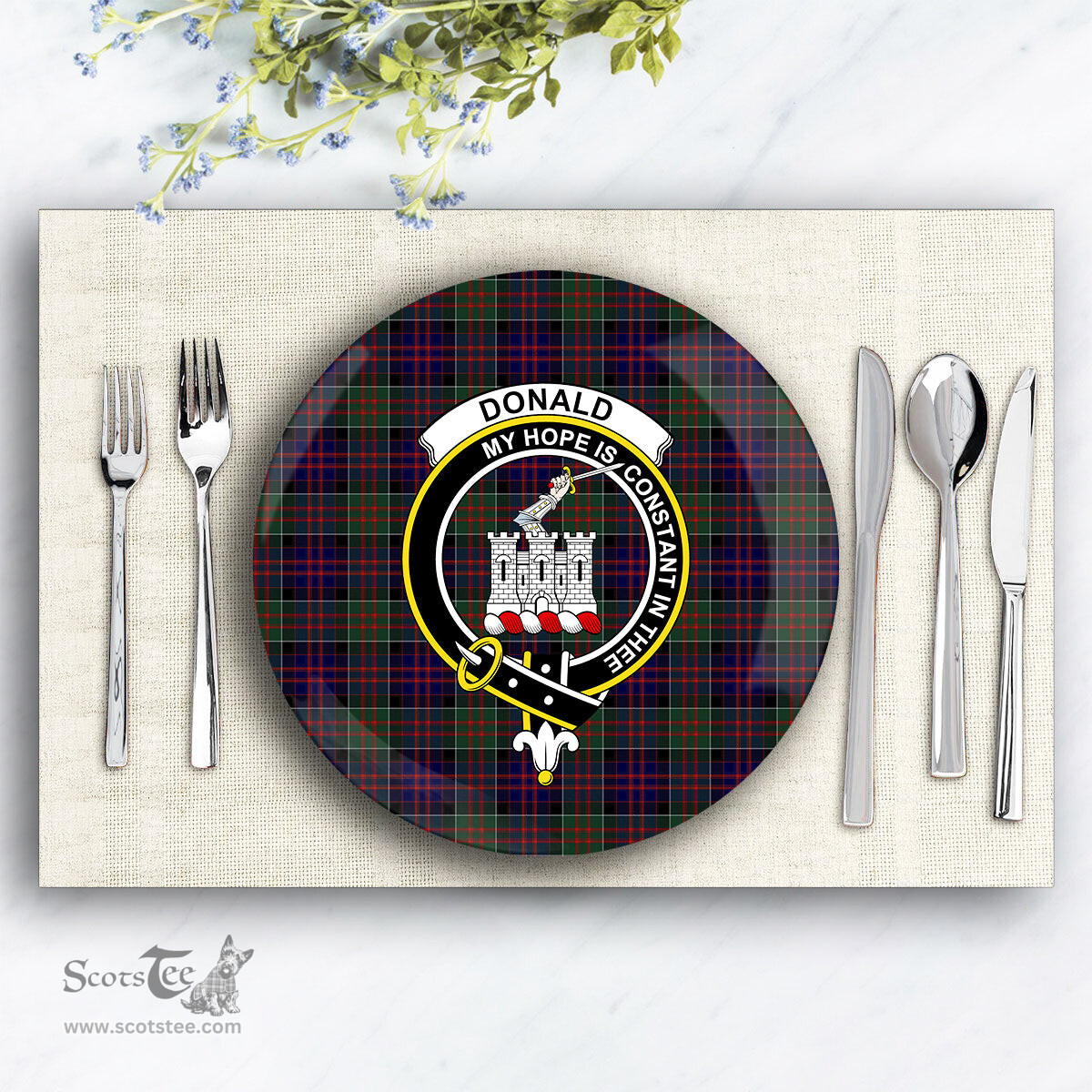 ScotsTee Shop Scottish Donald of Clan Ranald Crest Tartan Ceramic Plate