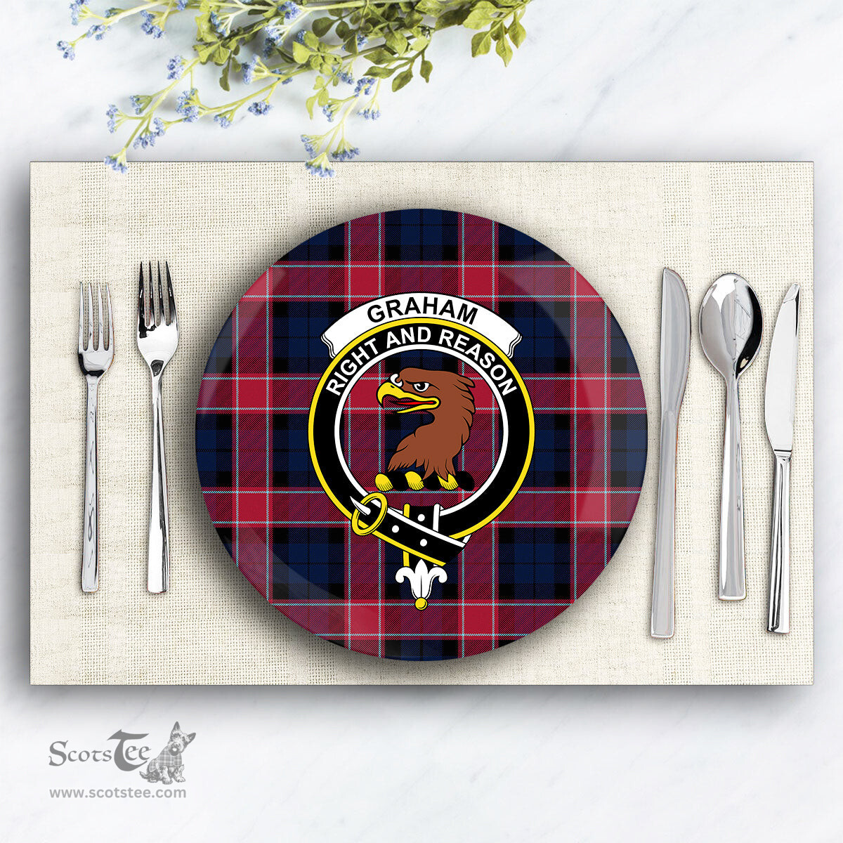 ScotsTee Shop Scottish Graham of Menteith Red Modern Crest Tartan Ceramic Plate