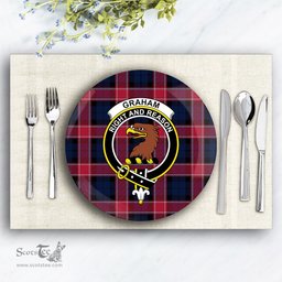 ScotsTee Shop Scottish Graham of Menteith Red Modern Crest Tartan Ceramic Plate