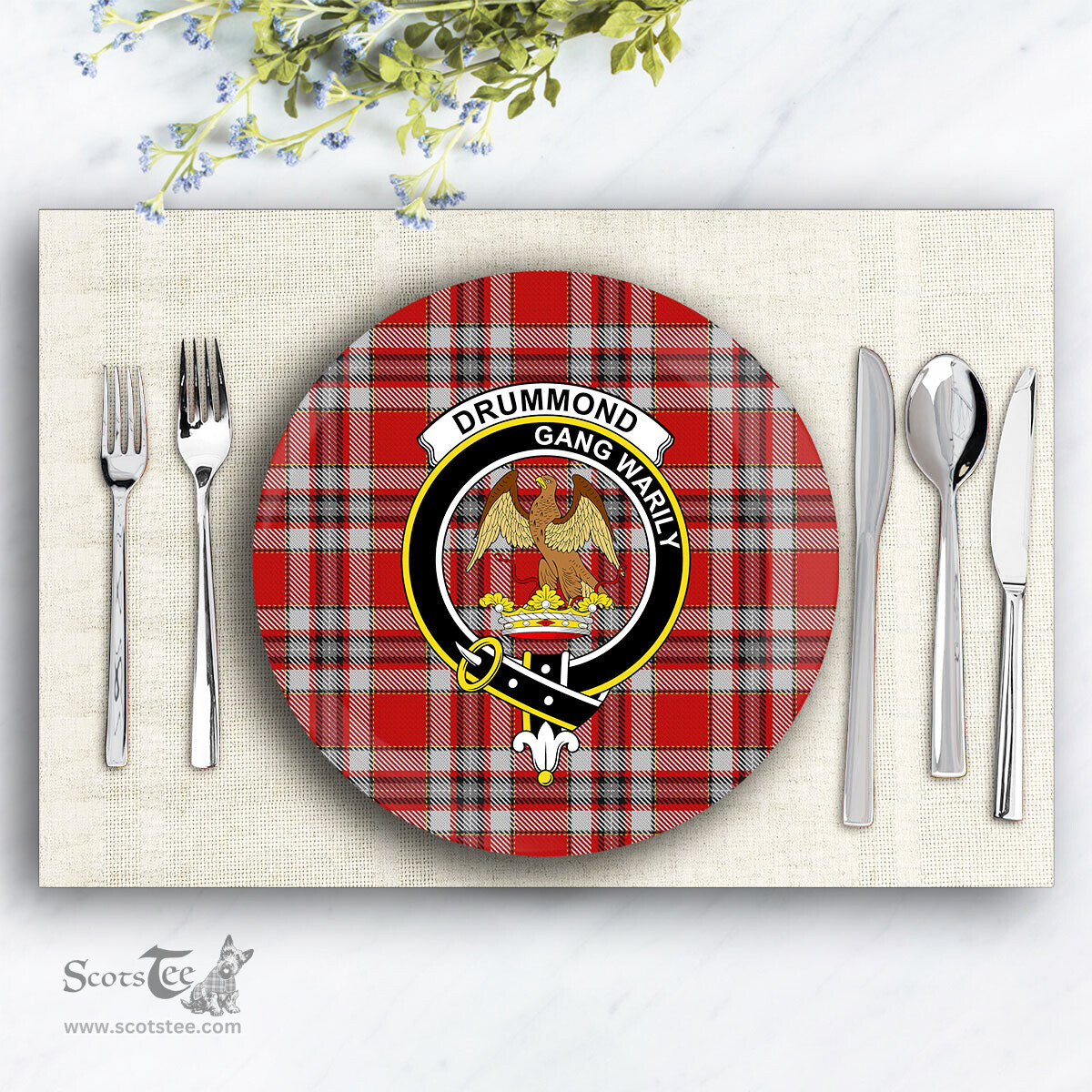 ScotsTee Shop Scottish Drummond of Perth Dress Crest Tartan Ceramic Plate