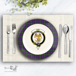ScotsTee Shop Scottish Hay of Megginch Crest Tartan Ceramic Plate
