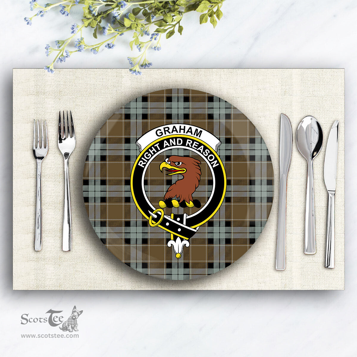 ScotsTee Shop Scottish Graham of Menteith Weathered Crest Tartan Ceramic Plate