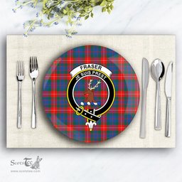ScotsTee Shop Scottish Fraser of Lovat Modern Crest Tartan Ceramic Plate