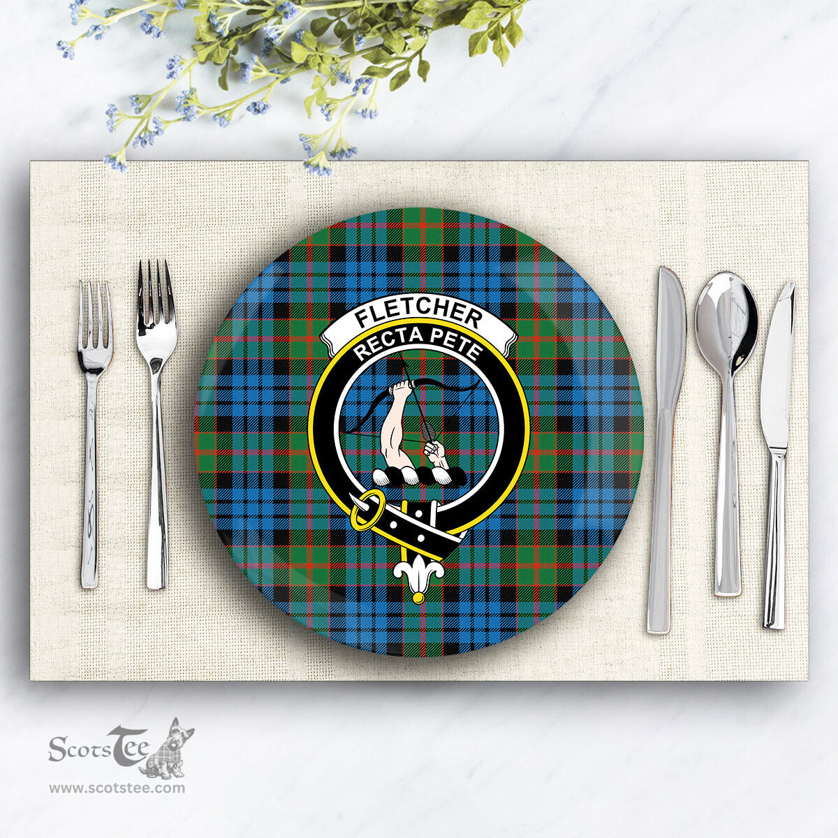 ScotsTee Shop Scottish Fletcher of Dunans Ancient Crest Tartan Ceramic Plate