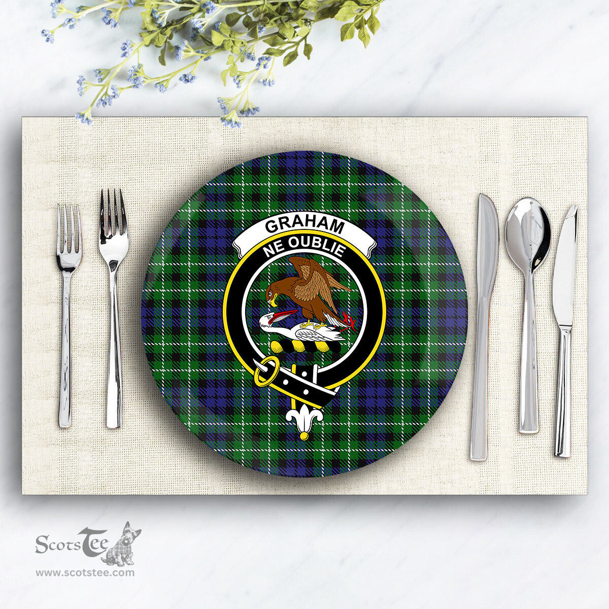 ScotsTee Shop Scottish Graham of Montrose 2 Crest Tartan Ceramic Plate