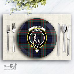 ScotsTee Shop Scottish Fletcher of Dunans Modern Crest Tartan Ceramic Plate