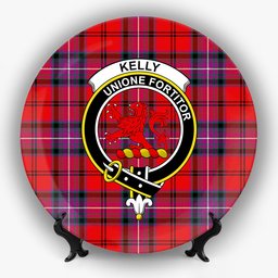 ScotsTee Shop Scottish Kelly of Sleat Red Modern Crest Tartan Ceramic Plate