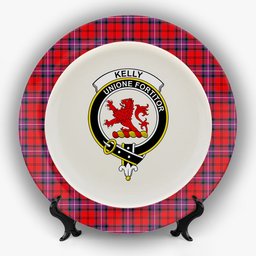 ScotsTee Shop Scottish Kelly of Sleat Red Modern Crest Tartan Ceramic Plate
