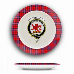 ScotsTee Shop Scottish Kelly of Sleat Red Modern Crest Tartan Ceramic Plate