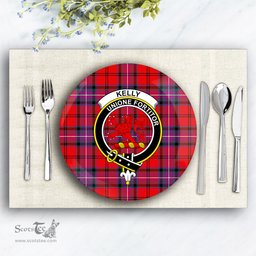 ScotsTee Shop Scottish Kelly of Sleat Red Modern Crest Tartan Ceramic Plate