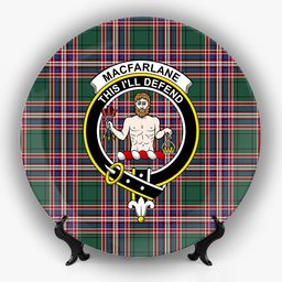 ScotsTee Shop Scottish MacFarlane Hunting Modern Crest Tartan Ceramic Plate