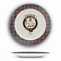 ScotsTee Shop Scottish MacFarlane Hunting Modern Crest Tartan Ceramic Plate