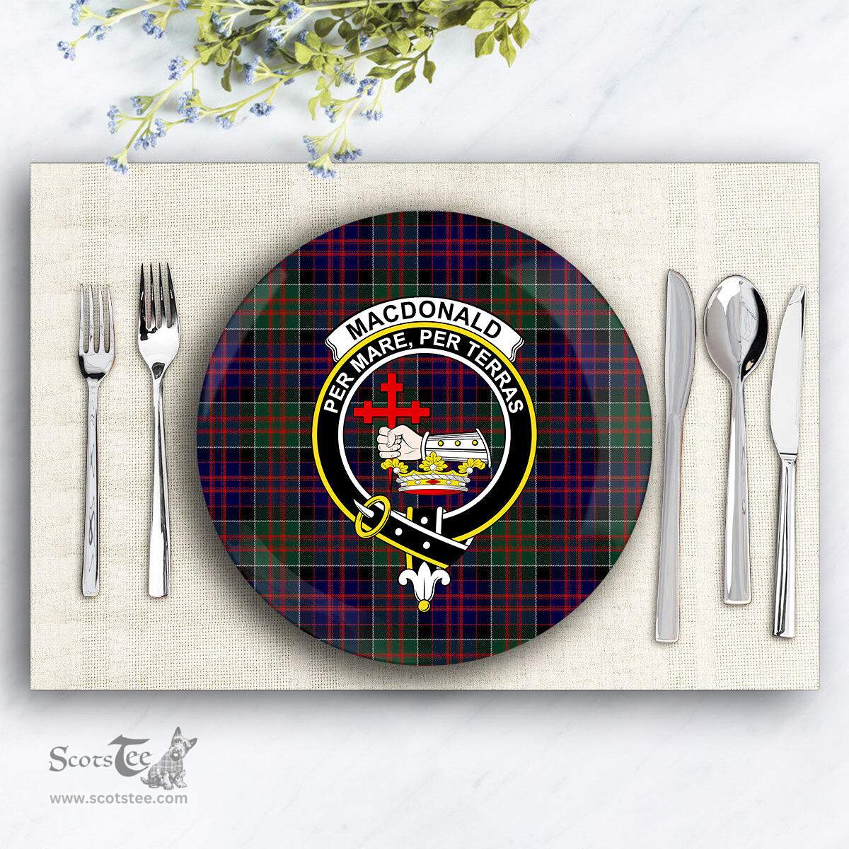 ScotsTee Shop Scottish MacDonald of Clanranald Crest Tartan Ceramic Plate
