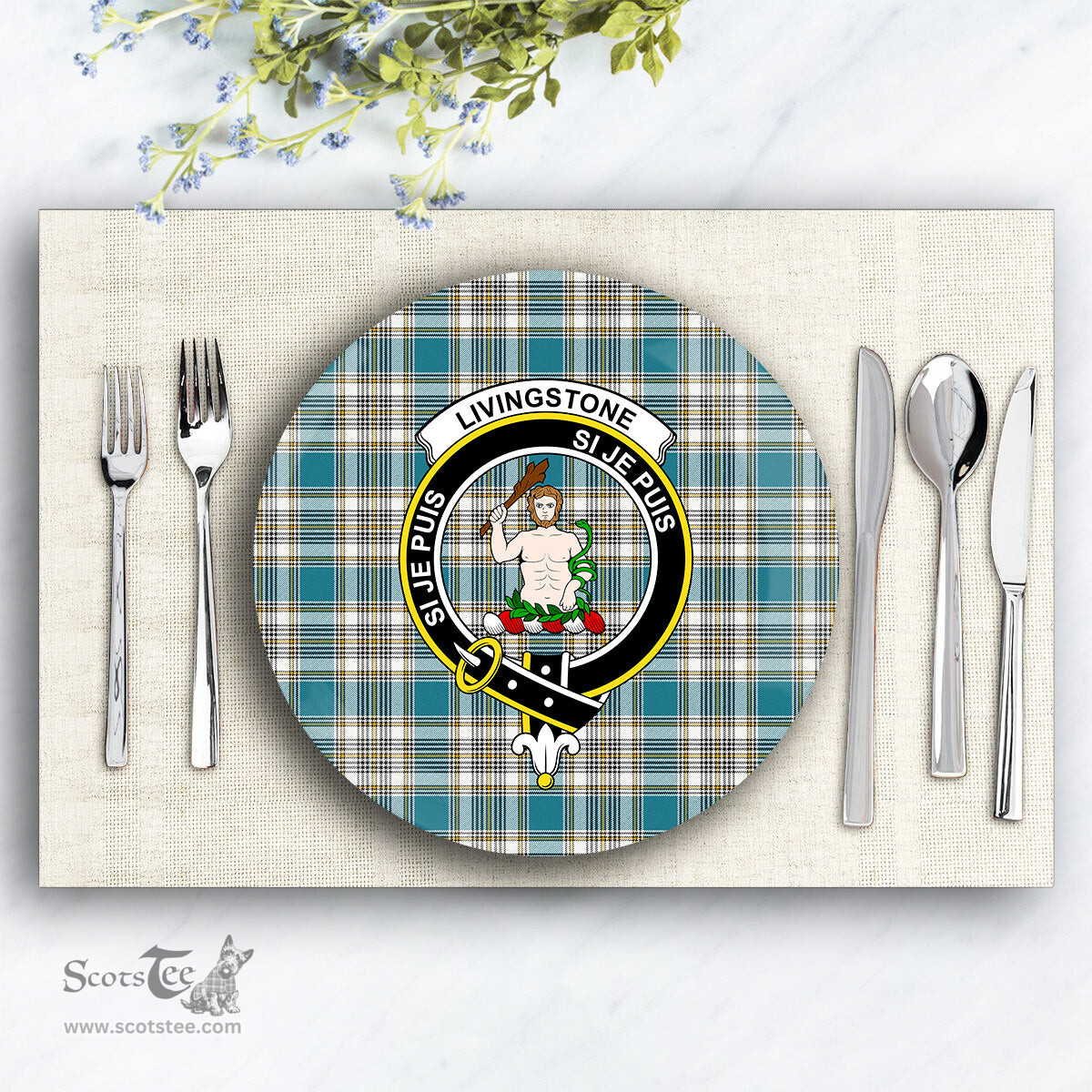 ScotsTee Shop Scottish Livingstone Dress Ancient Crest Tartan Ceramic Plate