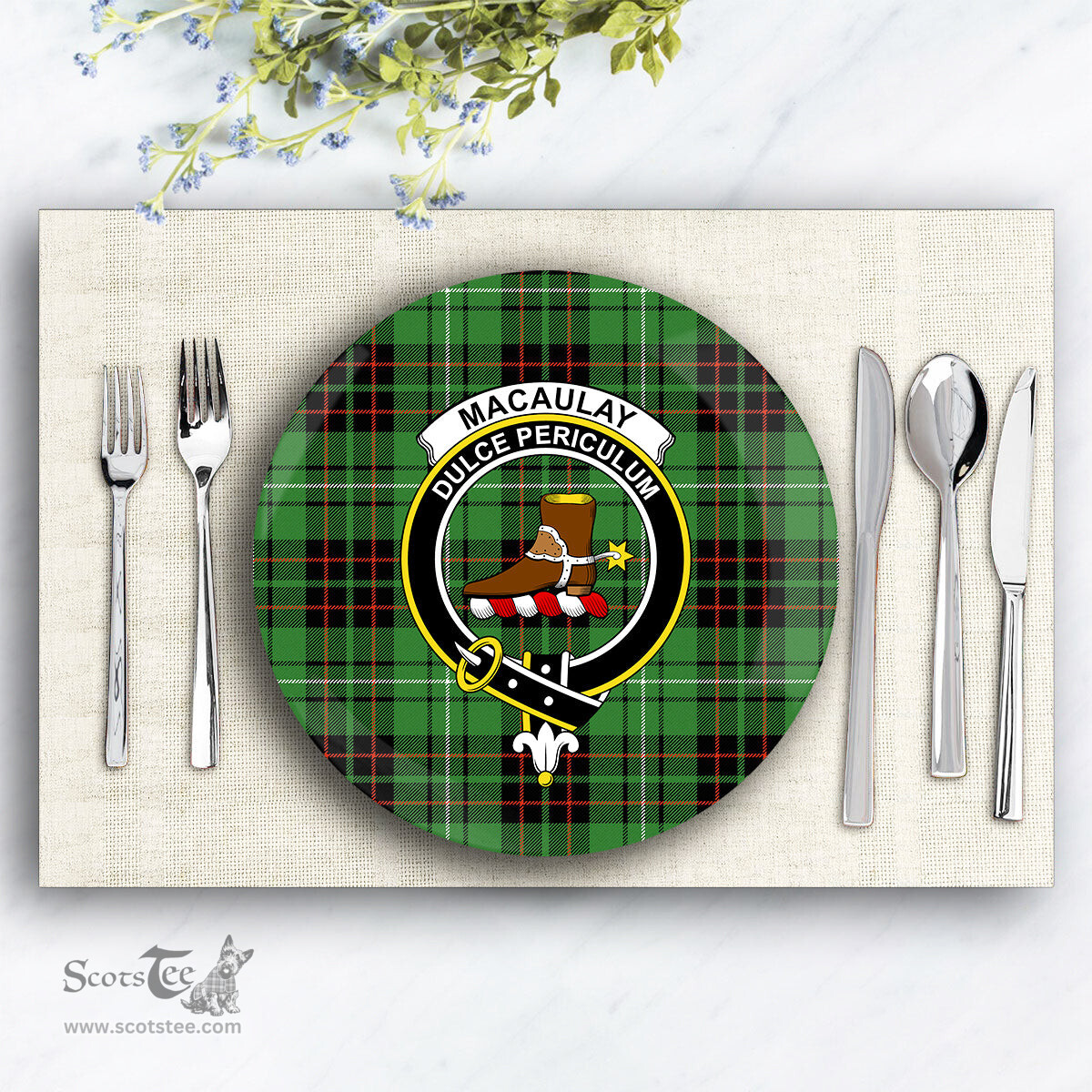 ScotsTee Shop Scottish MacAulay of Lewis Ancient Crest Tartan Ceramic Plate