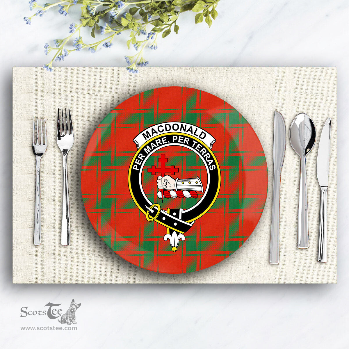 ScotsTee Shop Scottish MacDonald of Sleat Ancient Crest Tartan Ceramic Plate