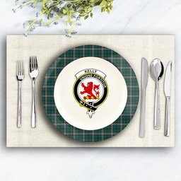 ScotsTee Shop Scottish Kelly of Sleat Hunting Crest Tartan Ceramic Plate