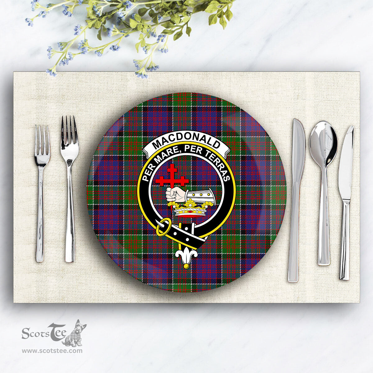 ScotsTee Shop Scottish MacDonald of Clanranald 2 Crest Tartan Ceramic Plate