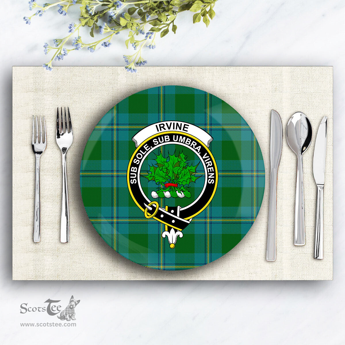 ScotsTee Shop Scottish Irvine of Bonshaw Crest Tartan Ceramic Plate