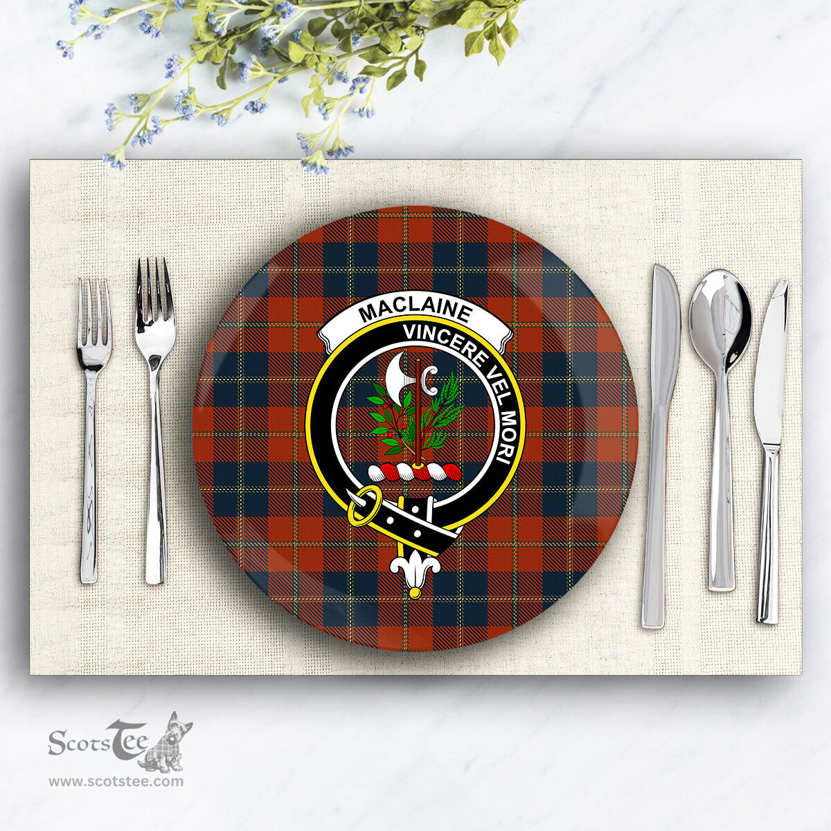 ScotsTee Shop Scottish Maclaine of Lochbuie Auld Sett Crest Tartan Ceramic Plate