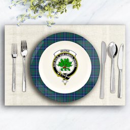 ScotsTee Shop Scottish Irvine of Bonshaw Tower Modern Crest Tartan Ceramic Plate