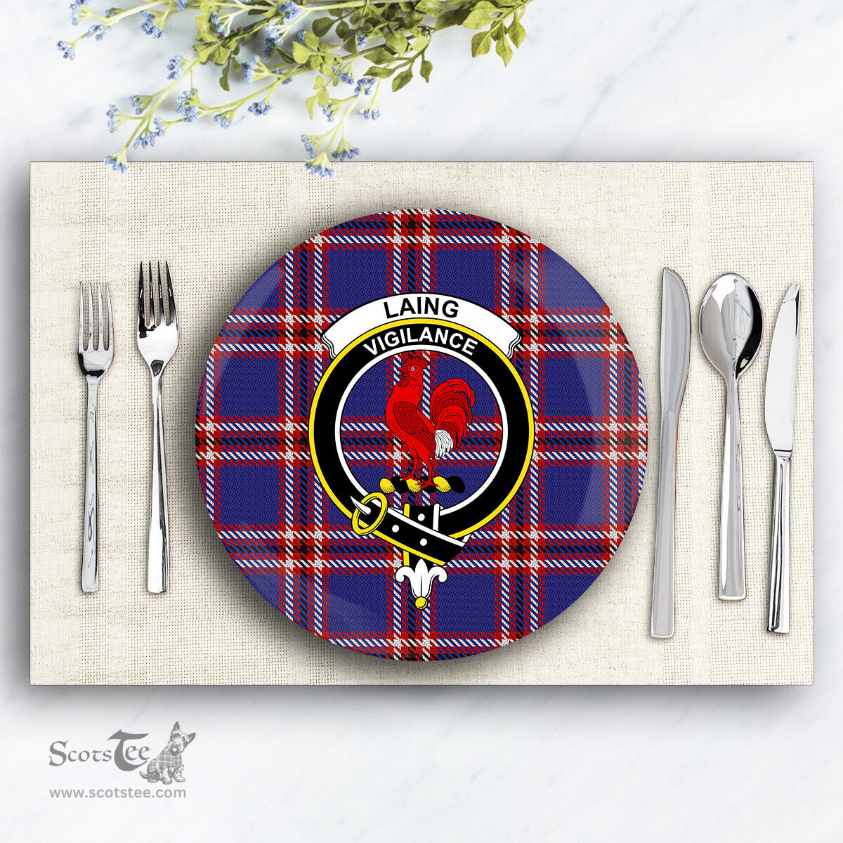 ScotsTee Shop Scottish Laing of Archiestown Crest Tartan Ceramic Plate