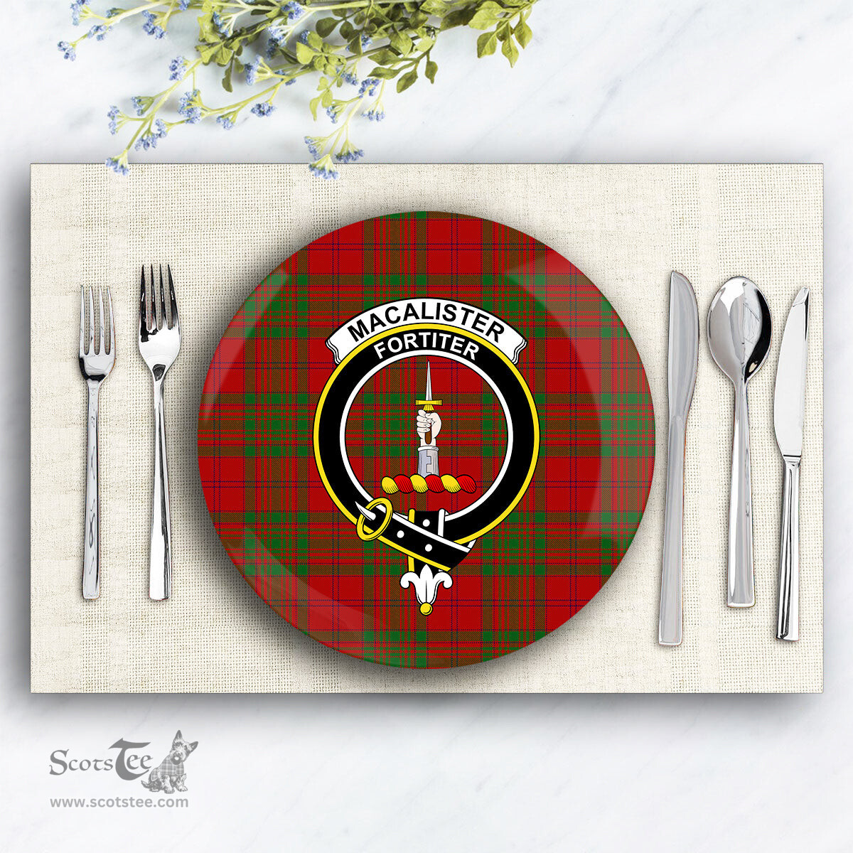 ScotsTee Shop Scottish MacAlister of Glenbarr Crest Tartan Ceramic Plate