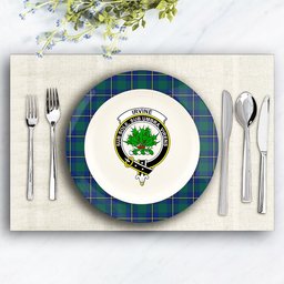 ScotsTee Shop Scottish Irvine of Bonshaw Modern Crest Tartan Ceramic Plate