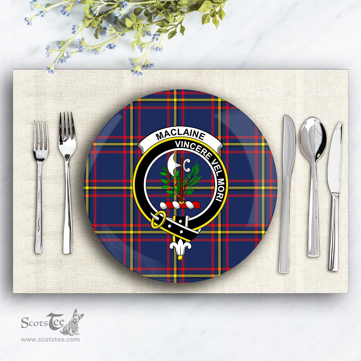 ScotsTee Shop Scottish MacLaine of Lochbuie Hunting Modern Crest Tartan Ceramic Plate