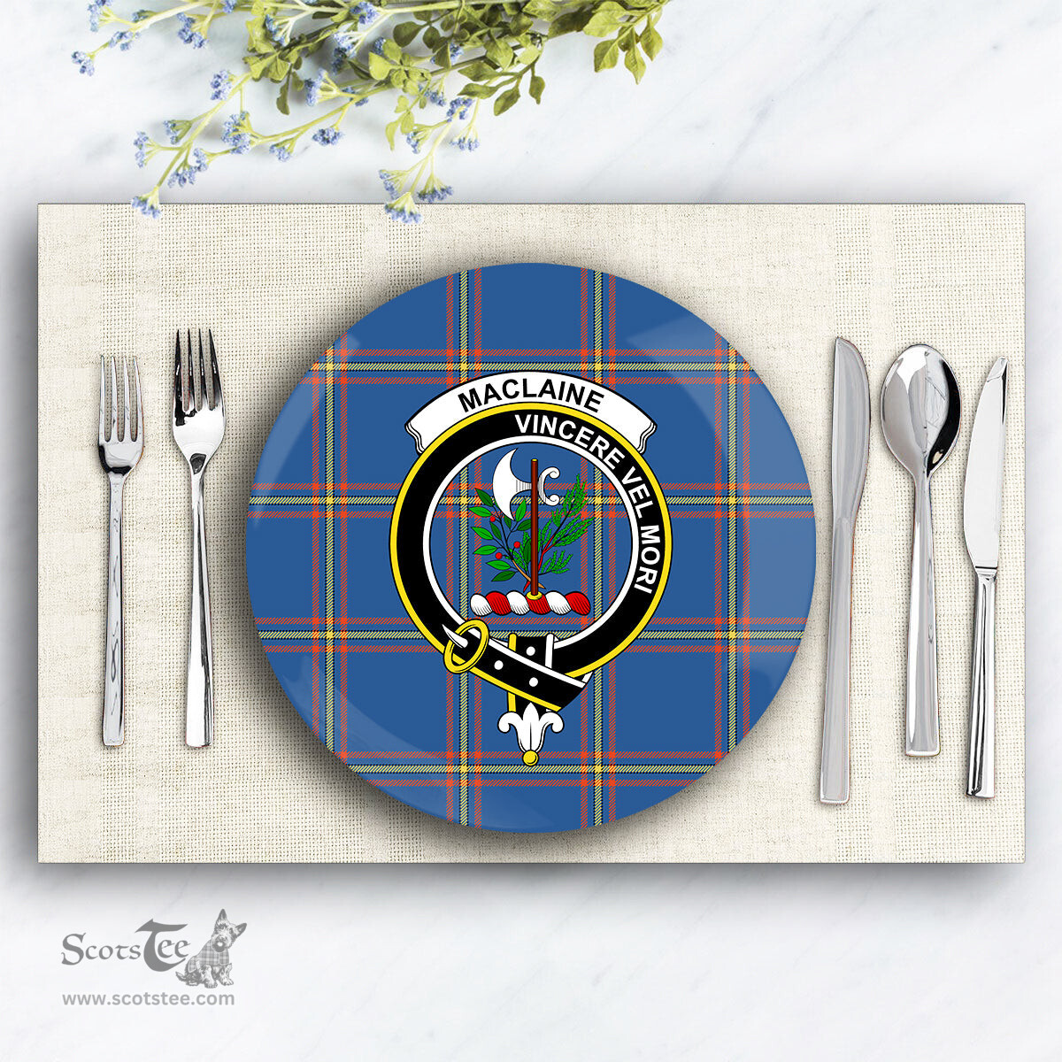 ScotsTee Shop Scottish MacLaine of Loch Buie Hunting Ancient Crest Tartan Ceramic Plate