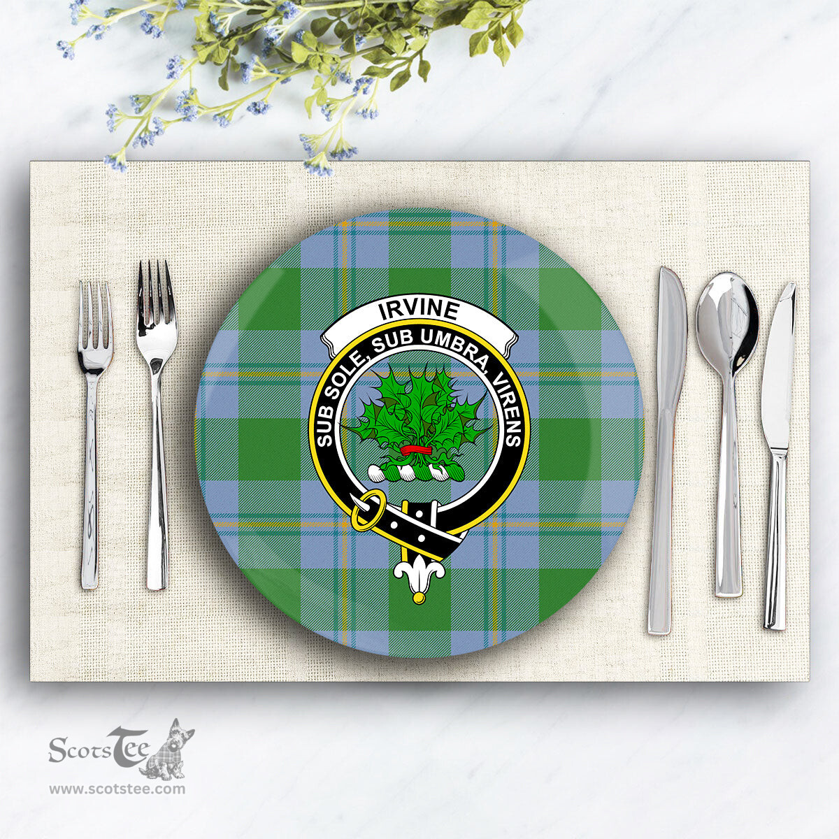 ScotsTee Shop Scottish Irvine of Bonshaw Ancient Crest Tartan Ceramic Plate