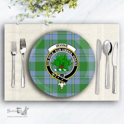 ScotsTee Shop Scottish Irvine of Bonshaw Ancient Crest Tartan Ceramic Plate