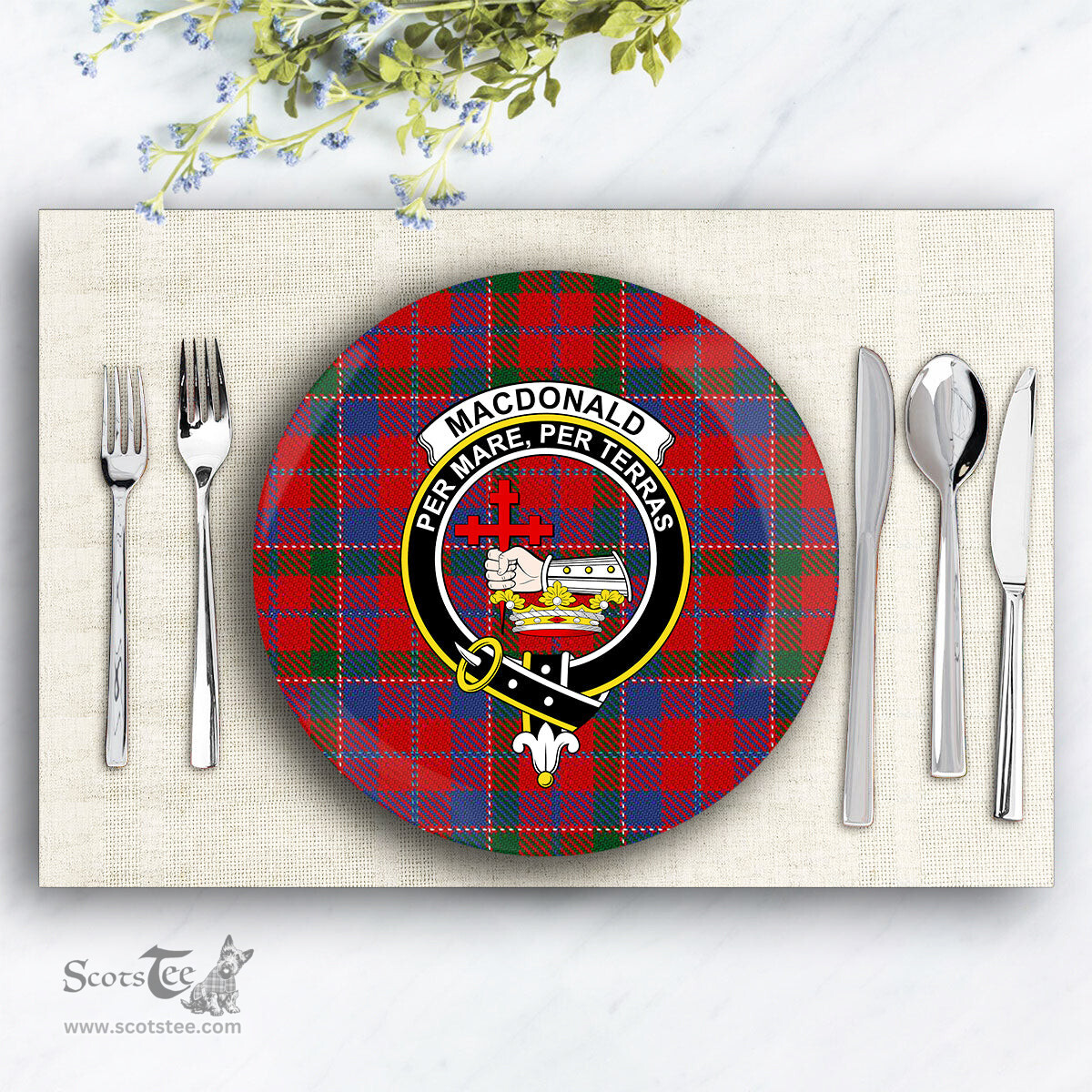 ScotsTee Shop Scottish MacDonald of Glenaladale Crest Tartan Ceramic Plate