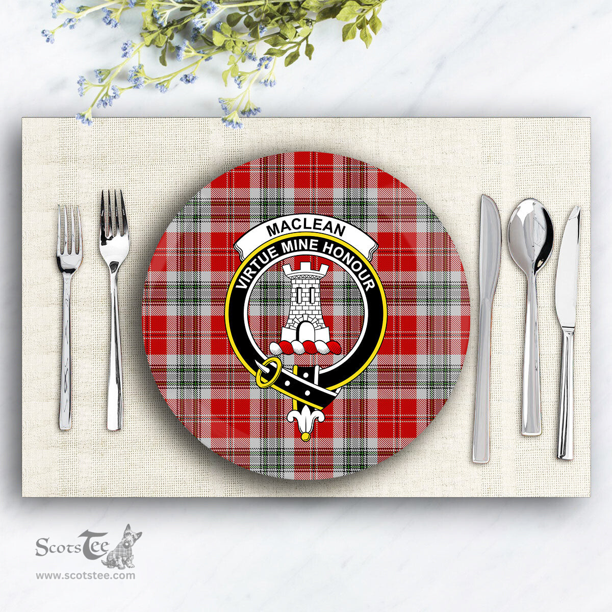 ScotsTee Shop Scottish MacLean of Duart Dress 2 Crest Tartan Ceramic Plate