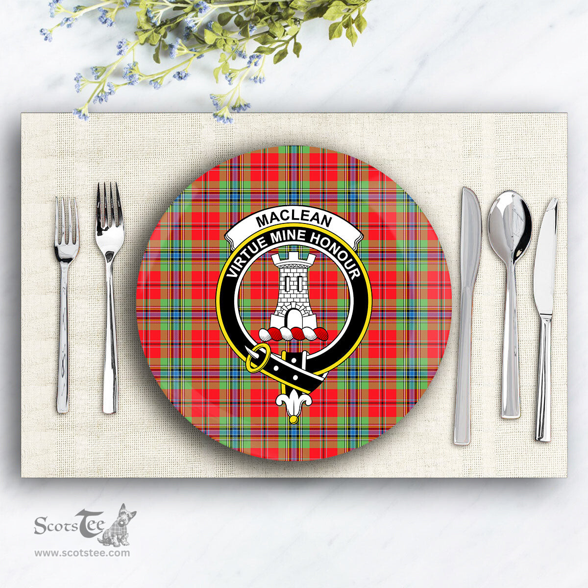 ScotsTee Shop Scottish MacLean of Duart Modern Crest Tartan Ceramic Plate