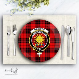 ScotsTee Shop Scottish MacLeod of Raasay Modern Crest Tartan Ceramic Plate