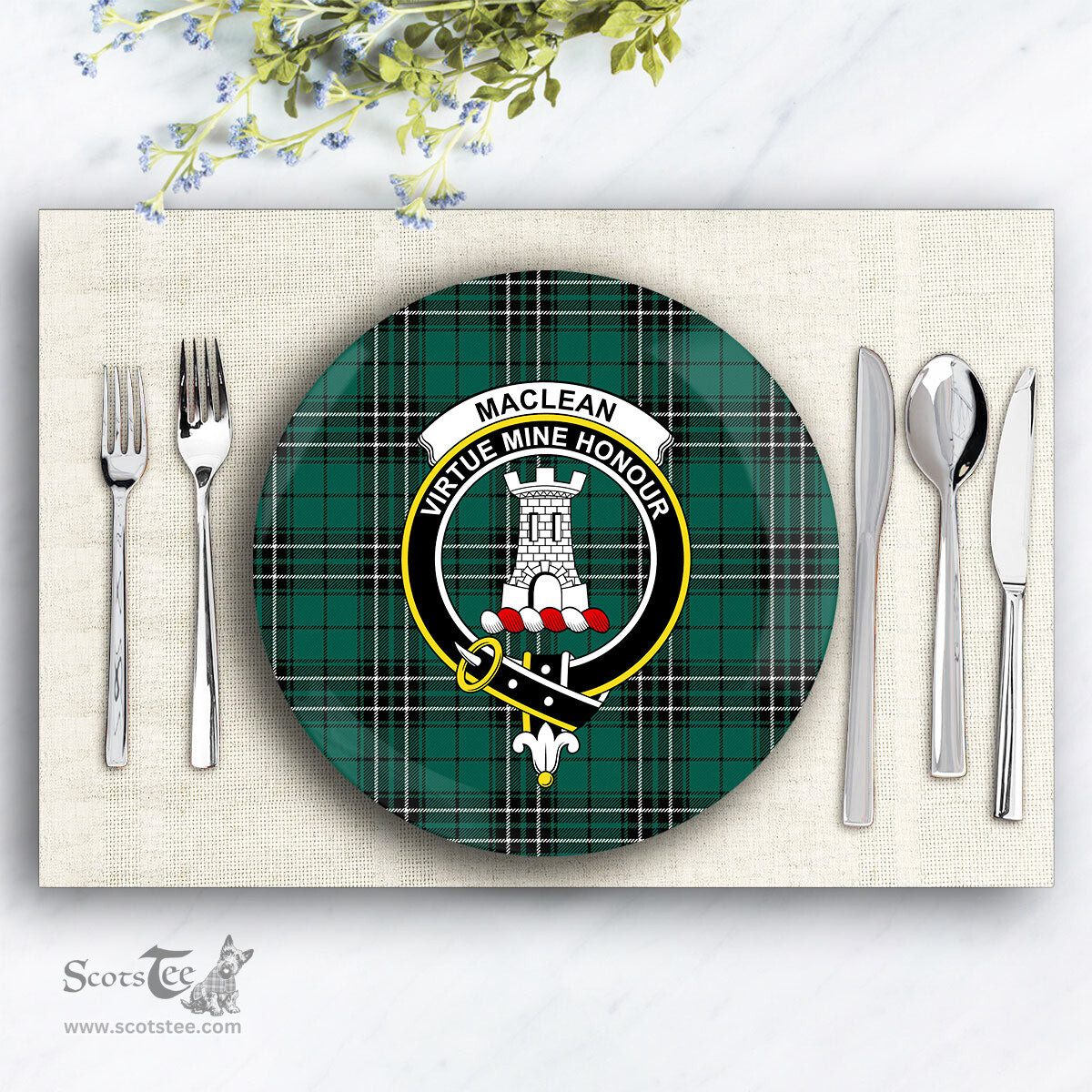 ScotsTee Shop Scottish MacLean of Duart Hunting Modern Crest Tartan Ceramic Plate