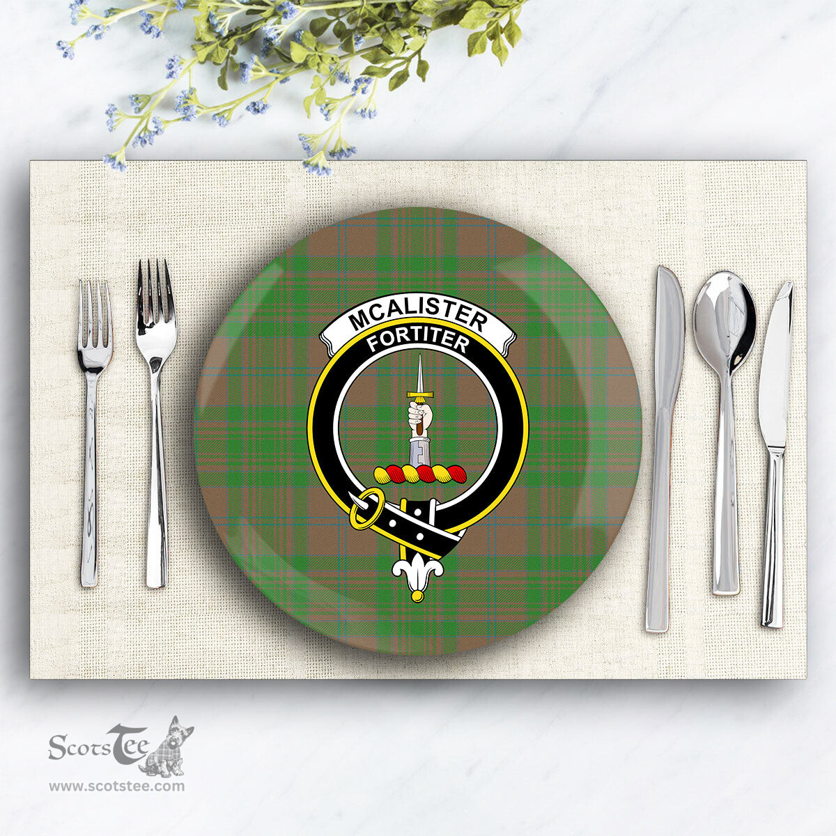 ScotsTee Shop Scottish McAlister of Glenbarr Hunting Ancient Crest Tartan Ceramic Plate
