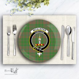 ScotsTee Shop Scottish McAlister of Glenbarr Hunting Ancient Crest Tartan Ceramic Plate