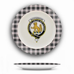 ScotsTee Shop Scottish MacPherson of Cluny Black and White Crest Tartan Ceramic Plate