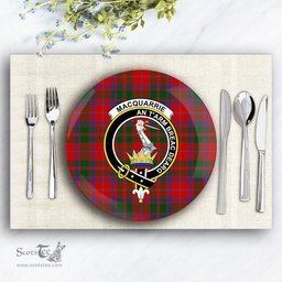 ScotsTee Shop Scottish MacQuarrie 3 Crest Tartan Ceramic Plate