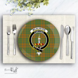 ScotsTee Shop Scottish McAlister of Glenbarr Hunting Modern Crest Tartan Ceramic Plate