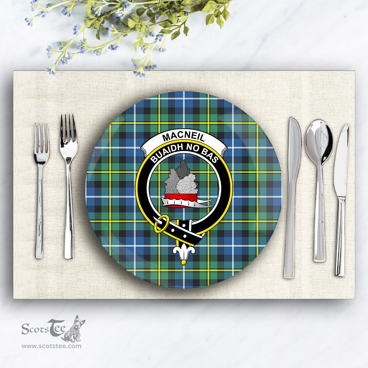 ScotsTee Shop Scottish MacNeill Of Barra Ancient Crest Tartan Ceramic Plate